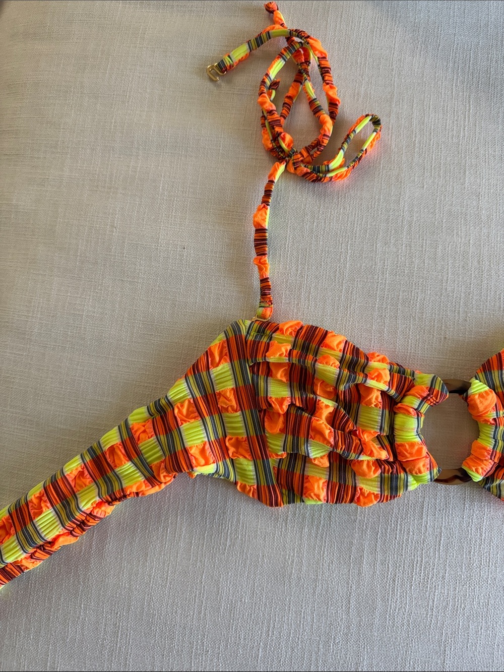 NWOT Montce Tori Ties Neon Plaid Bandeau Bikini Top - Picture 4 of 6